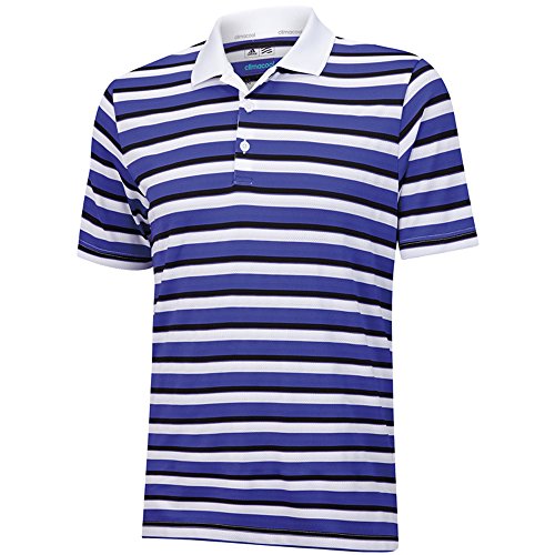 adidas Golf Men's Climacool Sport Classic Stripe Polo Shirt, White/White/Semi Night Flash/Night Flash, Small