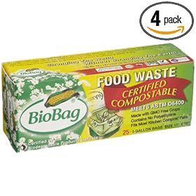 BioBag Food Waste Compostable Bags (3 Gallon), 25-Count Boxes (Pack of 4)
