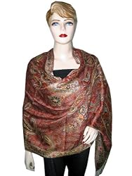 Jamawar India Shawl Medium Carmine Pashmina Wrap Throw Reversible Free Shipp