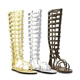 120-MAX, Mens Roman Costume Knee-High Multistrap Flat Sandal With Zipper in Gold, Silver or... by Ellie Shoes