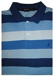 Men's Nautica Polo Shirt Blue Striped Size XL Short Sleeved