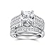 Sterling Silver Princess-cut Center with Round Side Stones Cz Wedding Ring Set
