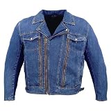Denim Jacket - Men's Vented Denim Motorcycle Jacket with Removable Armor MJ411 Blue Denim