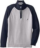 Nautica Big Boys' Long Sleeve Color Block 1/4 Zip Sweater, Ash Heather, Medium
