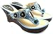 Bamboo 54 Blue Crystal & Shell Thong Style Wedge Sandals with Carved Wood Wedge, 38