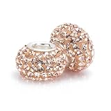 Bella Fascini Peach Swarovski Crystal Element Pave Sterling Silver Bead Charms Set of 2