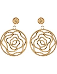 14k Yellow Gold Pretty Dangle Circle Rose Flower Filigree Earrings