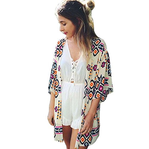 Sannysis Women Printed Chiffon Shawl Kimono Cardigan Tops Cover up Blouse