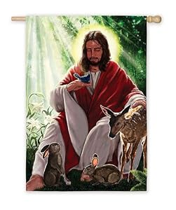 Jesus with Animals Silk Reflections Regular Size Flag
