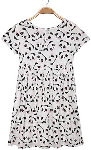 YAKUYIYI Girls Cartoon Panda Print Back One Button Fold Hem Dress XX-Large White