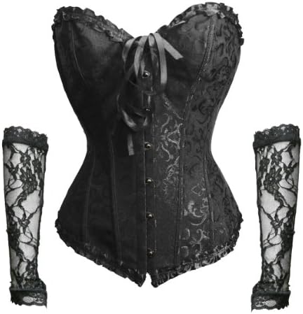 Bslingerie Womens Floral Trim Fashion Bustier Corset & Gloves Set