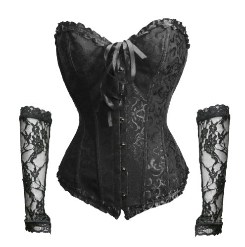 Bslingerie Womens Floral Trim Fashion Bustier Corset &amp; Gloves Set