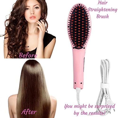 Hair Straightener Brush with No Static Detangling Hair Brush excellence and Digital Ceramic Hair Straightener technology, Hair Straightening Brush for Short Hair or Long Hair (Pink)