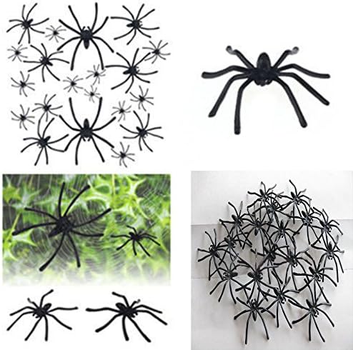 Lots 20pcs Halloween Plastic Black Spider Joking Toys Decoration Realistic Props