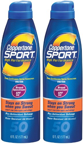 Coppertone Sport Clear Continuous Spray SPF 50 Sunscreen & Antioxidants-6 oz, 2 pack