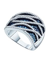1.25 Carat (ctw) 10K White Gold Round White & Blue Diamond Ladies Right Hand Fashion Band 1 1/4 CT