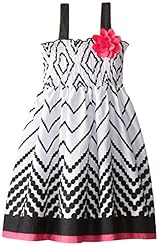 Girls Chevron Print Polyester Shirred  Dress