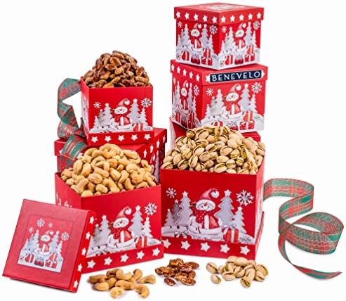 Gourmet Winter Roasted Nuts Gift Red 3 Tier Tower