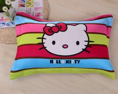 Lt Twin Full Queen Size 4-pieces Hello Kitty Toddler Rainbow Colorful Striped Prints Fitted Sheet Sets (With Rubber Around )Duvet Cover Set/bed Linens/bed Sheet Sets/bedclothes/bedding Sets/bed Sets/bed Covers/5-pieces Comforter Sets/bed in a Bag (4pcs without comforter, Queen)