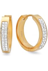 STEELTIME Women's Beautiful Stainless Steel Swarovski Huggie Earrings