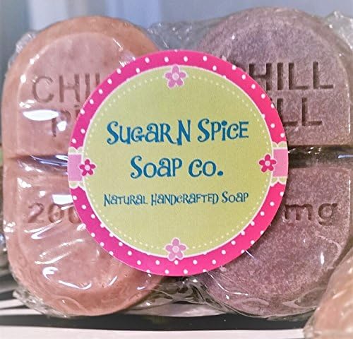 2 chill pill soaps shrink wrapped 1.5 oz total weight cocoa butter, coconut oil, olive oil, candy fragrance oil and love! smells amazing!! (1)