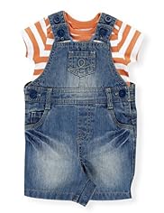 2 Piece Pure Cotton Striped T-Shirt & Denim Bibshort Dungaree Outfit