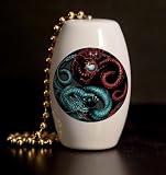 Guardian Dragons Porcelain Fan / Light Pull