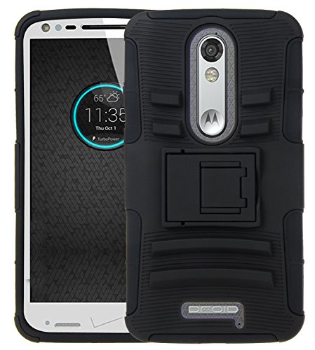 Droid Turbo 2 Case, Droid Turbo 2 Holster case, SGM (TM) Hybrid Dual Layer Combo Armor Defender Protective Case With Kickstand + Belt Clip Holster For Motorola Droid Turbo 2 (Black)