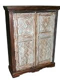 Antique India Furniture Hand Carved Armoire Cabinet Chest From Gujrat Blue Patina 50x27x16