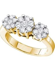 1.00 Carat (ctw) 14k Yellow Gold White Diamond Ladies Cluster Flower Right Hand Ring 1 CT