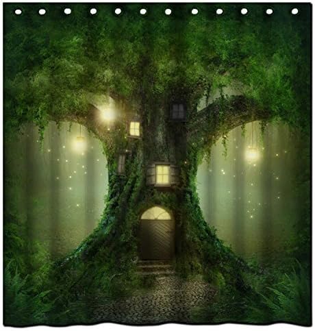 Golden Shower The tree house in fairy tales custom Shower Curtain Custom Printed Waterproof fabric Polyester Bath Curtain 60x72inch/150cmx180cm