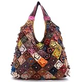 Flower Crystal Studded Leather Hobo Handbag