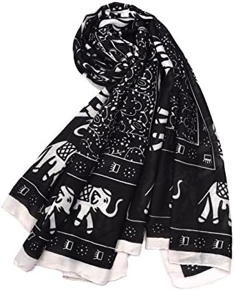 Ohime Women and Girls Bohemian Style Light Cozy Floral Paisley Printed Scarf Blanket Wrap Shawl Poncho Pashmina Feel Oversized Black
