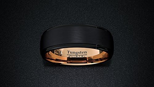 Mens Wedding Band Black Rose Gold Tungsten Ring Brushed Surface Center Step Edge 8mm Comfort Fit (8)