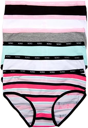 XOXO Girl's Cotton Spandex Briefs with Elastic Trim 6-Pack (Medium, 6PK: Solids/1Stripe)