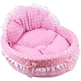 Small Coral Fleece Lace Heart-shapes Princess Cat Dog Pet Beds (Pink)