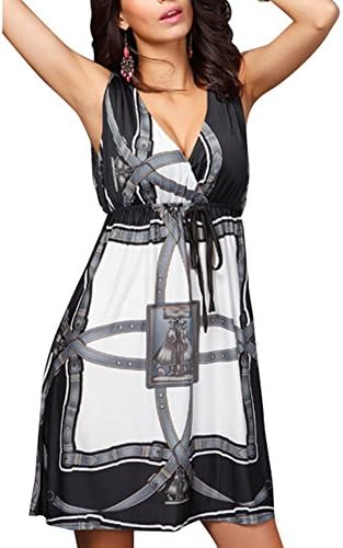 Women's V-neck Sleeveless,High Waist,Boho Midi Dress with Waistband (Grey)