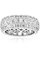 Platinum-Plated Sterling Silver Swarovski Zirconia Three-Row Pave Round Cut Ring