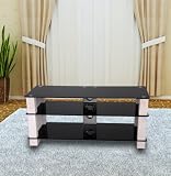 WCI Quality 3-Tier TV Stand For Televisions Screens And Monitors Up To 110 Pounds - Chic Wood Furniture And Tempered Glass - Modern Decor For Homes And Living Rooms