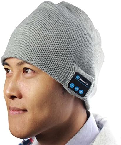 HTPOW Wireless Outdoor Knit Beanie Bluetooth Hat Handsfree Music Cap Headphone Speaker Phone Call Answer Ears-free Hat Black (Silver gray)