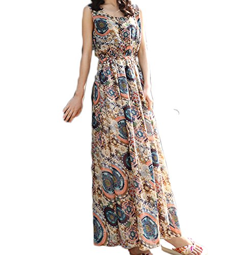 (ディーコッテ)D'Kotte レディース 春 ワンピース ワンピ ロング丈 マキシ シフォン ノースリーブ エスニック エレガント neaa144