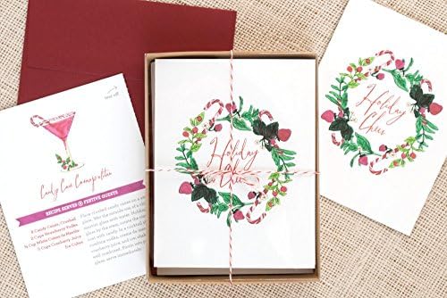 Holiday Cocktail Recipe Greeting Cards - Candy Cane Cosmo Pack of 8
