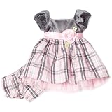 YOUNGLAND Baby-Girls Newborn Velour Dress With Taffeta Plaid Skirt, Pink/Grey, 3-6 Months