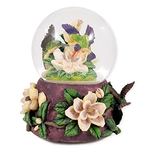 Musical Snow Water Globe Music Box Hummingbirds And Flowers Glass Plays
