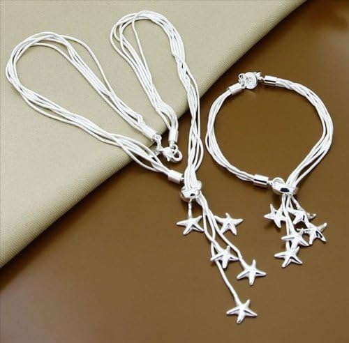 New gift new style stars dotted personalized necklace bracelet Set 925Silver + velvet pouch