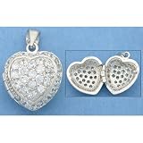 Sterling Silver CZ Heart Locket Pave Jewelry 17.5mm