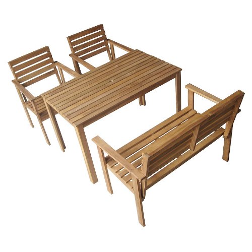 London Hardwood Bench And 2 Armchair Rectangular Garden Furniture Set