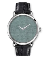 SPRAWL Aanalog Fashion Series Silver Ladies Watches of Genuine Black Leather Strap,Unique Wrist Watch for Women Girls Designed with Grayish green fabric texture
