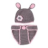 (ラボーグ)La vogue ニット帽子付ベビー服 着ぐるみ ヘアバンド付 おむつ 毛糸素材制コスチューム 寝相アート 新生児 赤ちゃん 出産祝い うさぎ