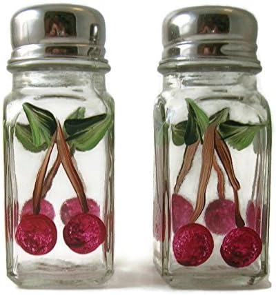 Hand painted Cherry Glass Salt and Pepper Shaker Set